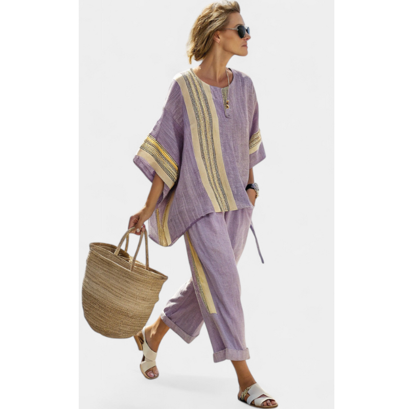 Anila™ - Elegants todelt linnedhabit ar svītraina dizainu