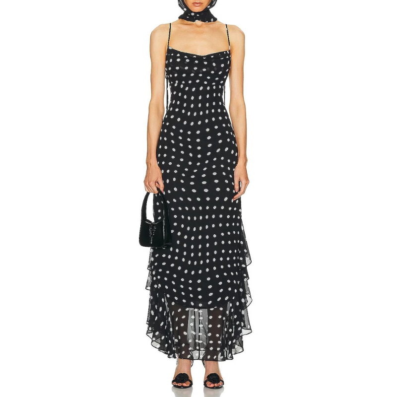 Almeta™ - Polka Ruffles Maxi Kleita